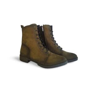 Army Green Women Stylish Faux Suede Ankle Boots with Lace-Up Closure Olive Green